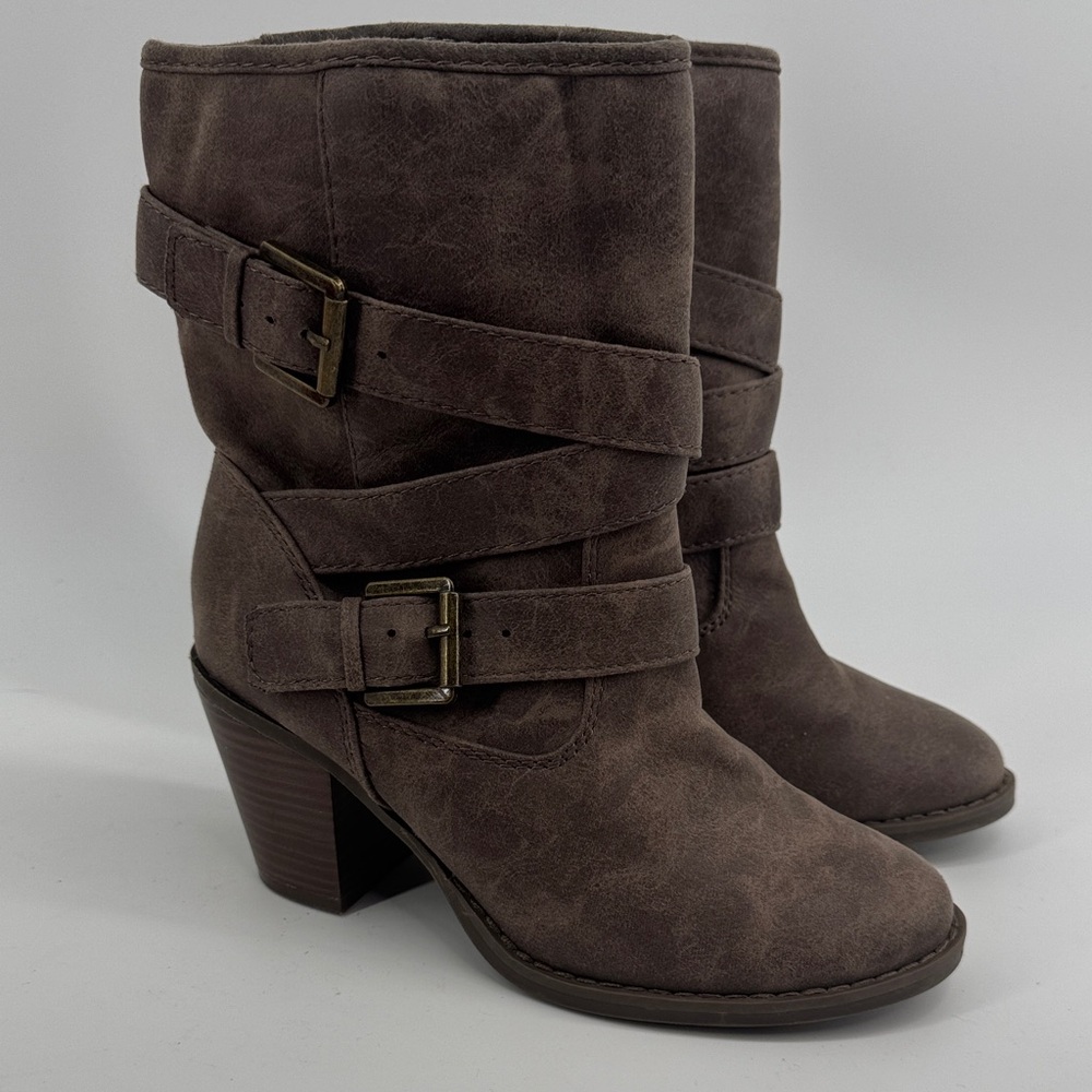 Old Navy Women's Sz 6 Buckle Straps Slouchy Ankle Boots Biker-Style Pull-On